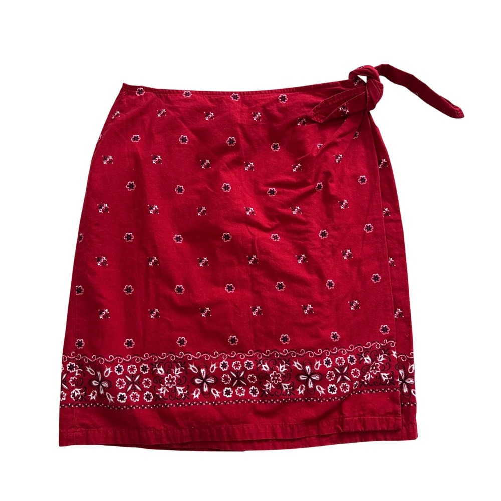 Vintage Crazy Horse Red Bandana Print Cotton Wrap Skirt Size 12 Side Tie Mini